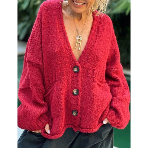 'Lottie' V-Neck Button Up Cardigan - Celes Fashion